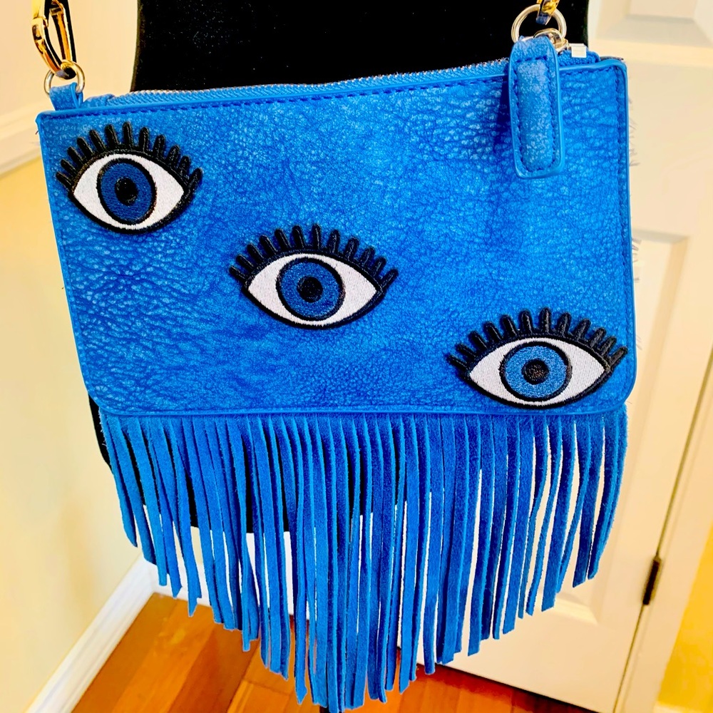 Free People fringed blue leather Crossbody bag